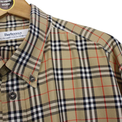 Vintage 90s Burberry Tan Brown Nova Check Long Sleeve Cotton Shirt