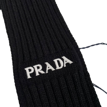 Prada Black and White Cashmere Wool Knit Logo Scarf
