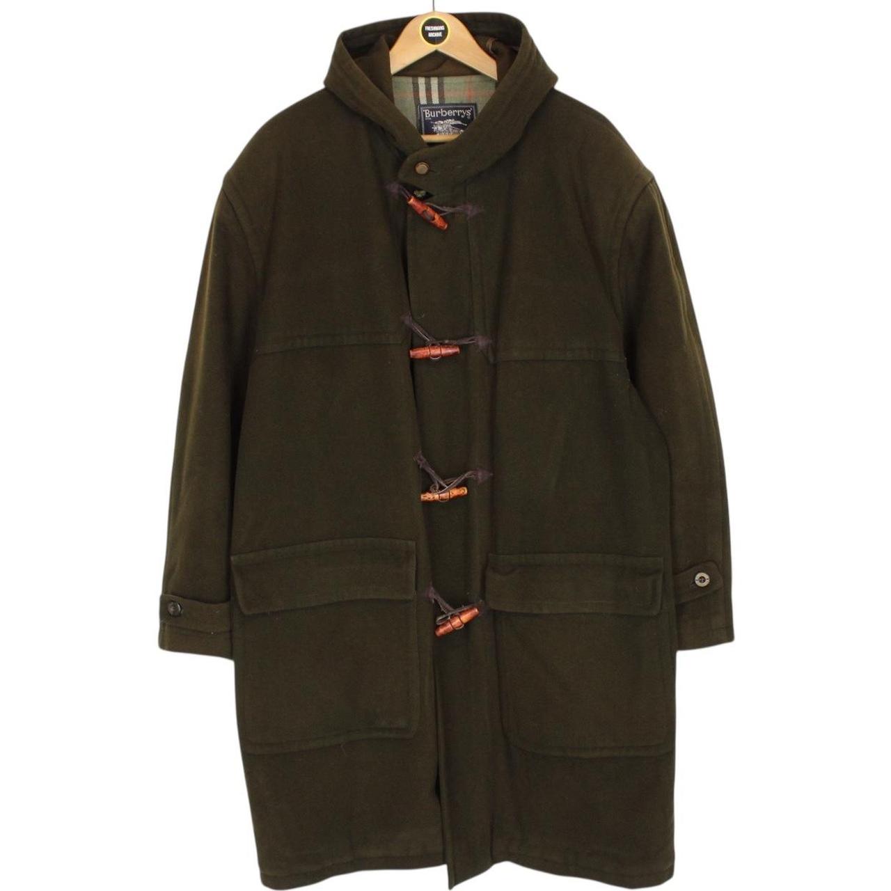 Vintage 80s Burberry Khaki Green Nova Check Wool Duffle Coat