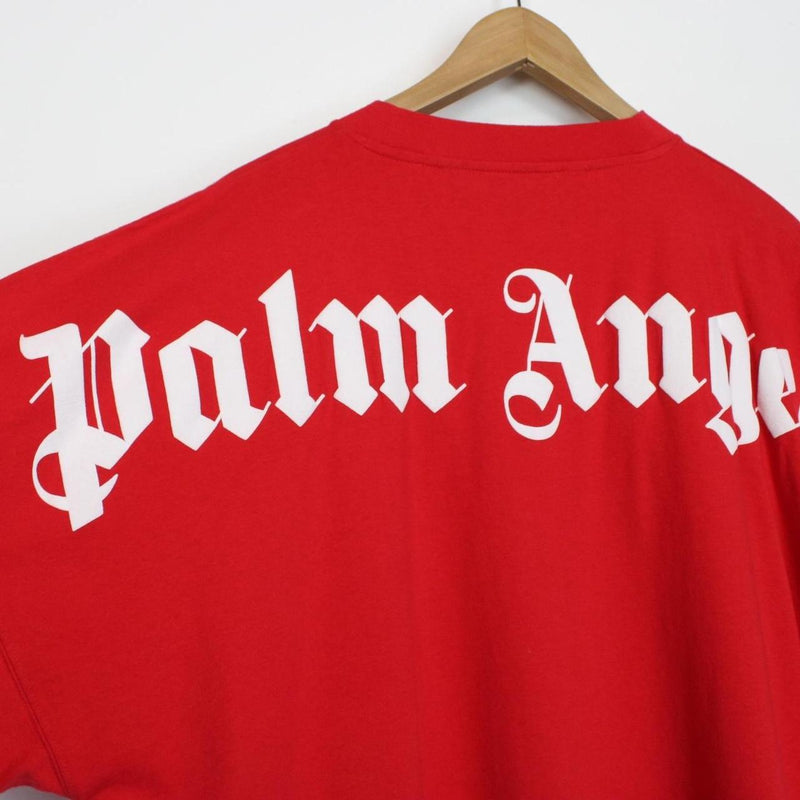 Palm Angels Back Logo Print Red and White Short Sleeve T-Shirt