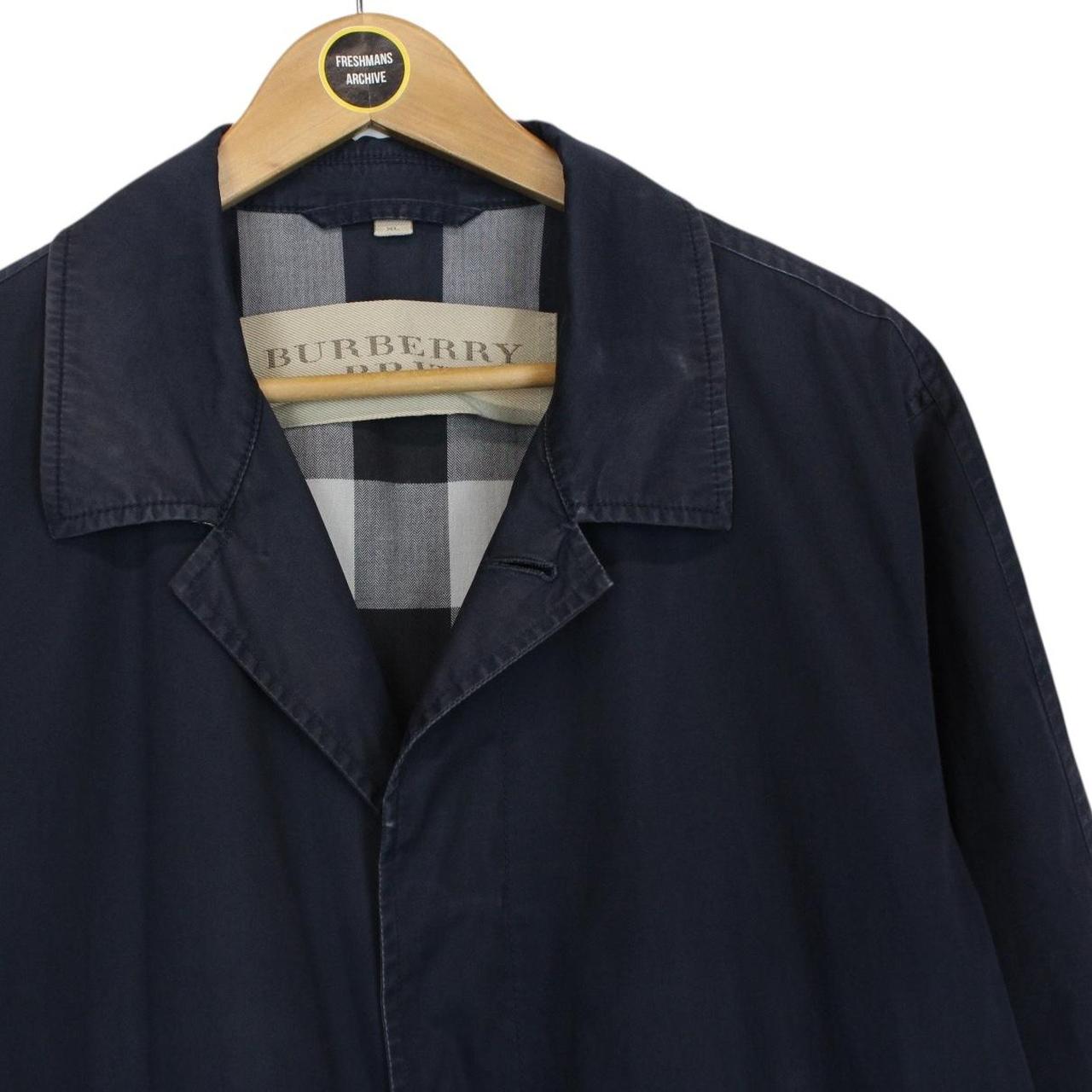 Burberry Brit Navy Blue Single Breasted Nova Check Lined Car Coat