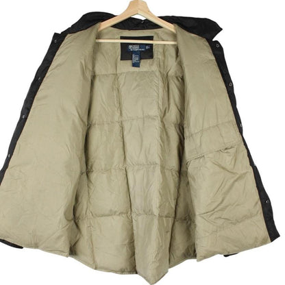 Polo Ralph Lauren black down jacket with logo patch and oversized fit.