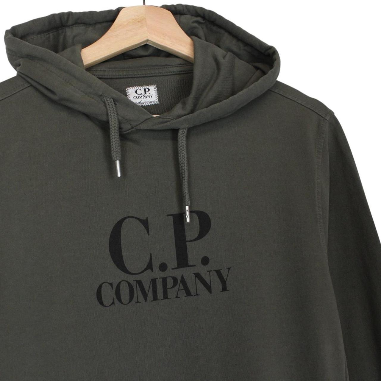 CP Company Khaki Green Cotton Logo Print Hoodie Jumper