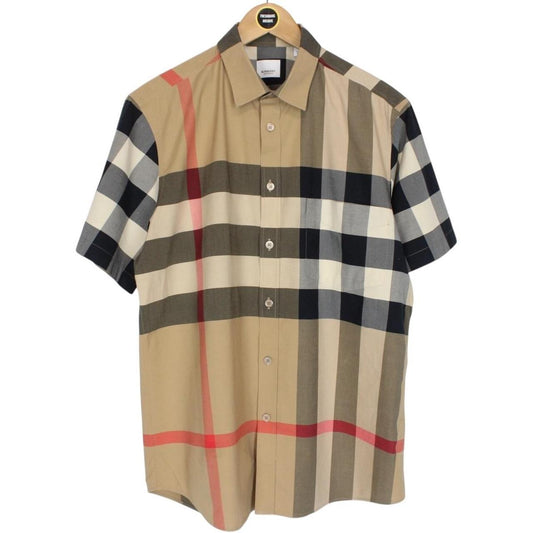 Burberry Tan Brown Nova Check Short Sleeve Cotton Shirt