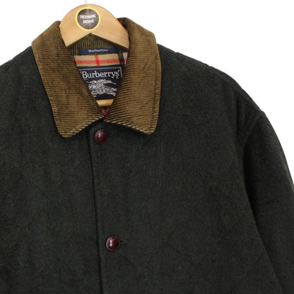 Vintage 90s Burberry Green Wool Blend Quilted Coat