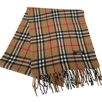 Vintage 90s Burberry Tan Brown Nova Check Lambswool Scarf