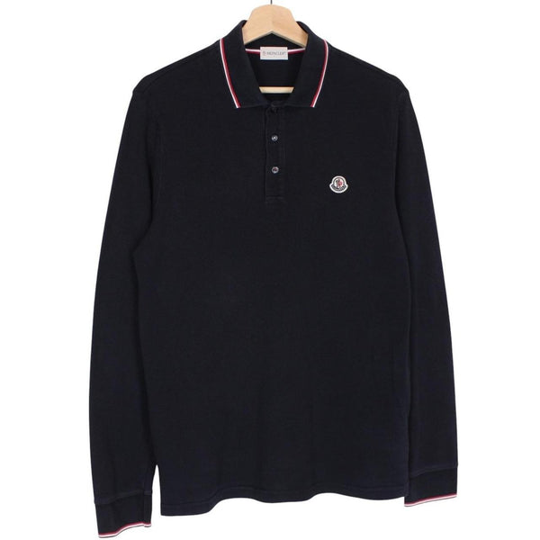 Moncler Maglia Manica Lunga Navy Blue Long Sleeve Cotton Polo Shirt