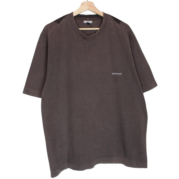 Stone Island brown short sleeve cotton t-shirt with logo patch on sleeve.