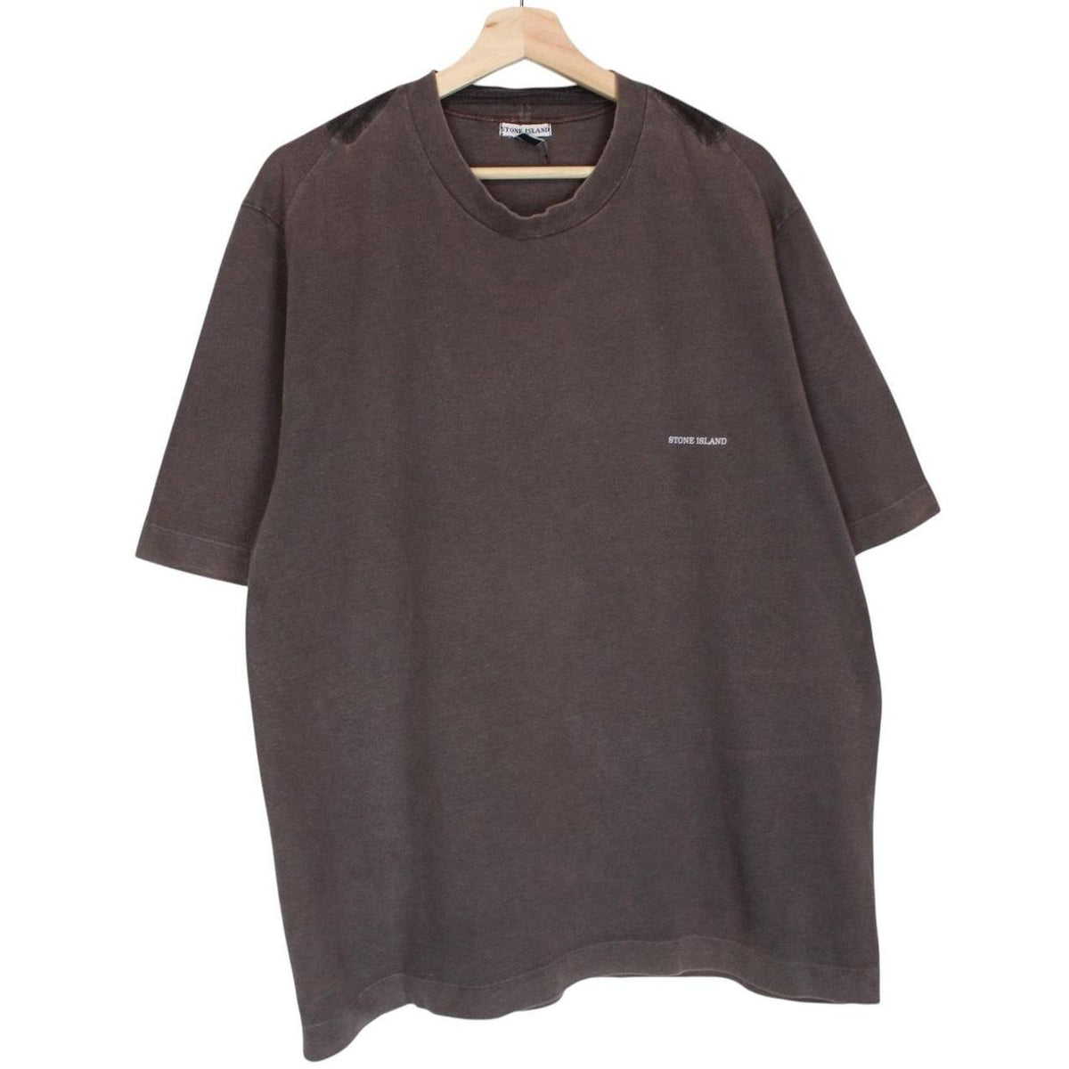 Stone Island brown short sleeve cotton t-shirt with logo patch on sleeve.