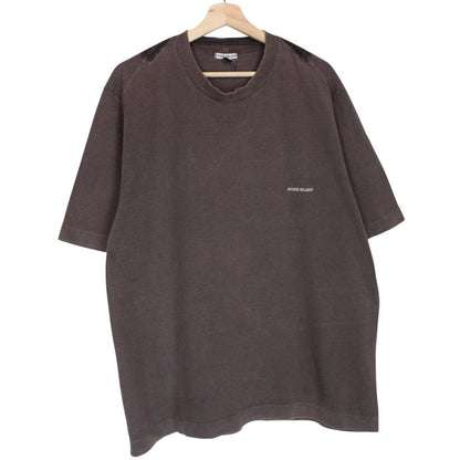 Stone Island brown short sleeve cotton t-shirt with logo patch on sleeve.