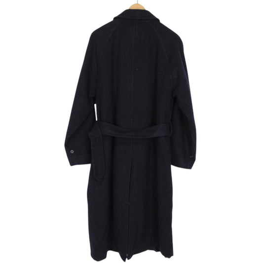 Vintage 90s Burberry Navy Blue Belted Wool Overcoat