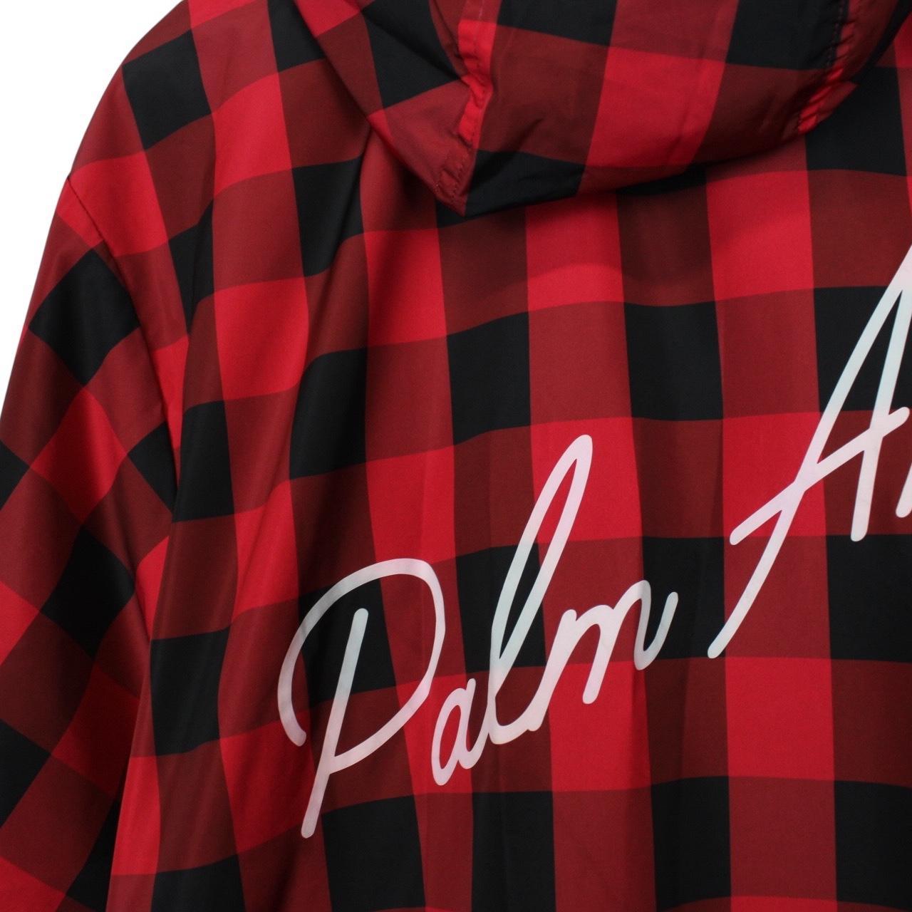 Palm Angels Red and Black Buffalo Check Full Zip Hooded Jacket