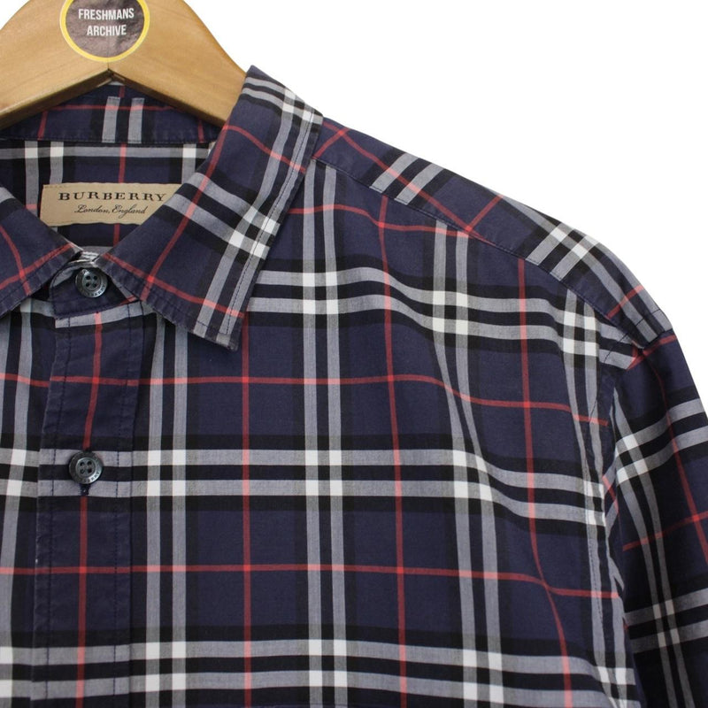 Burberry London Navy Blue Nova Check Long Sleeve Shirt