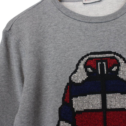 Moncler Maglia Grey Embroidered Logo Cotton Sweatshirt Jumper