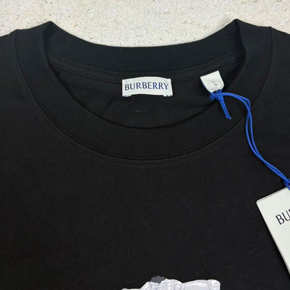 Burberry black cotton pocket t-shirt with Beach Knight print and logo detail.