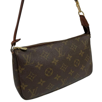 Louis Vuitton brown messenger bag with monogram pattern and gold-tone hardware.