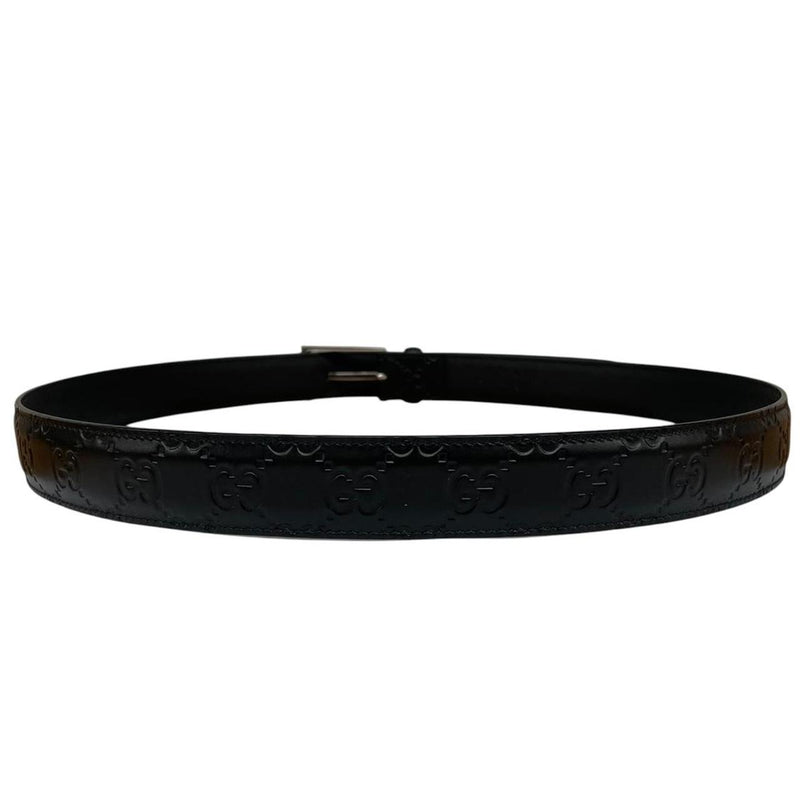 Gucci Black Guccisima GG Monogram Leather Belt with Silver Buckle