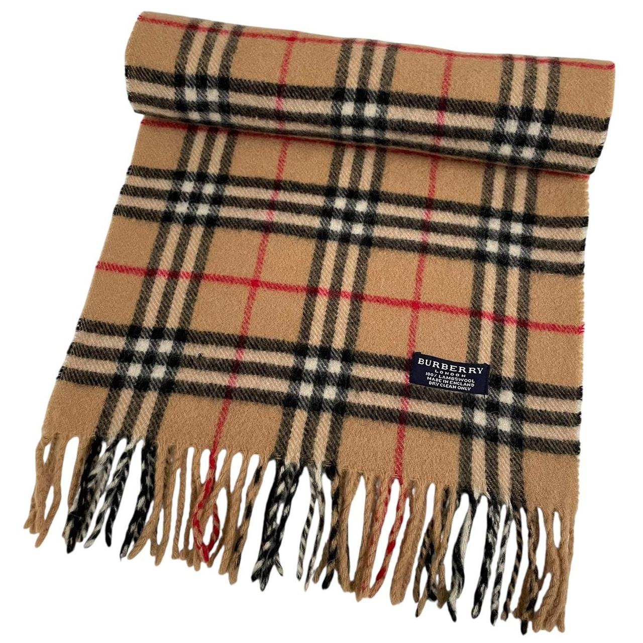 Vintage 90s Burberry Tan Brown Nova Check Lambswool Scarf