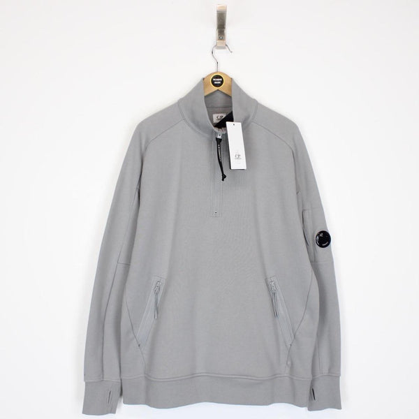 CP Company Grey 1/4 Zip Lens Cotton Sweatshirt Jumper