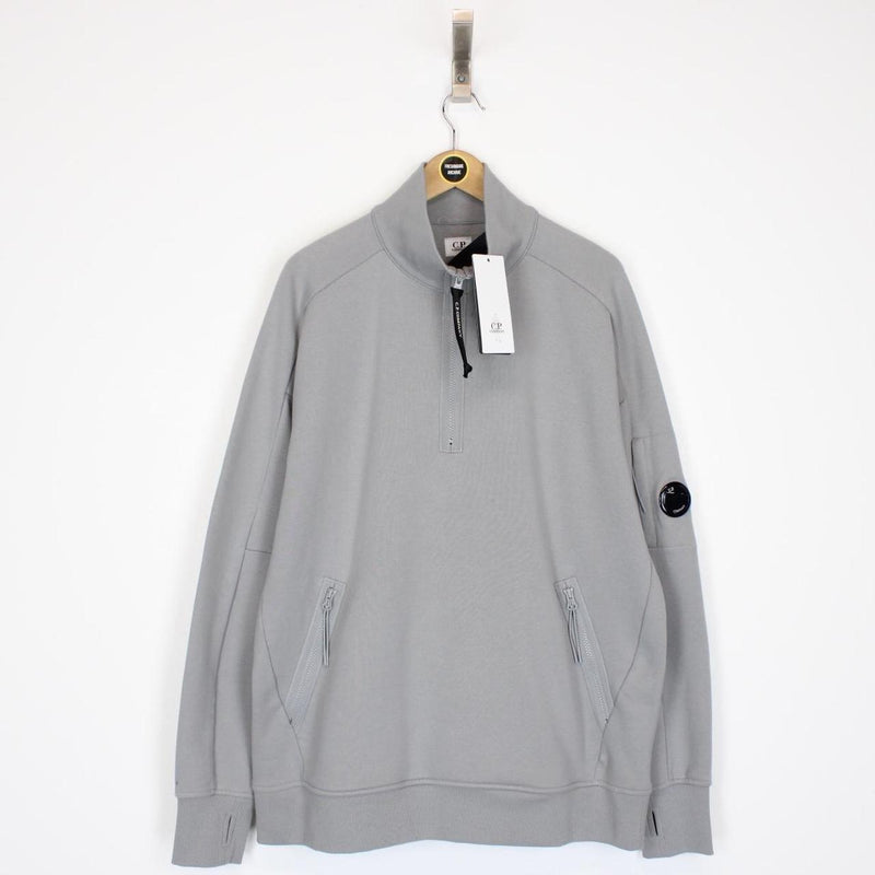 CP Company Grey 1/4 Zip Lens Cotton Sweatshirt Jumper