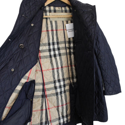 Burberry Brit Navy Blue Nova Check Lined Diamond Quilted Coat