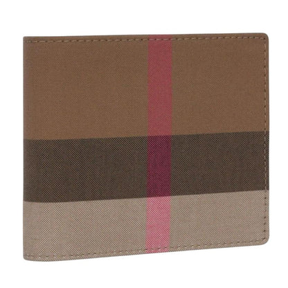 Burberry bifold wallet tan brown Nova Check pattern with logo detail.