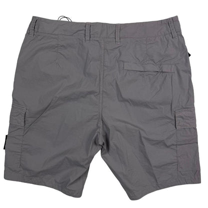 Stone Island grey cargo shorts with logo patch and multiple pockets in cotton material.
