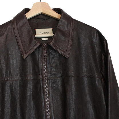 Gucci Horsebit Brown Full Zip Lambskin Leather Bomber Jacket