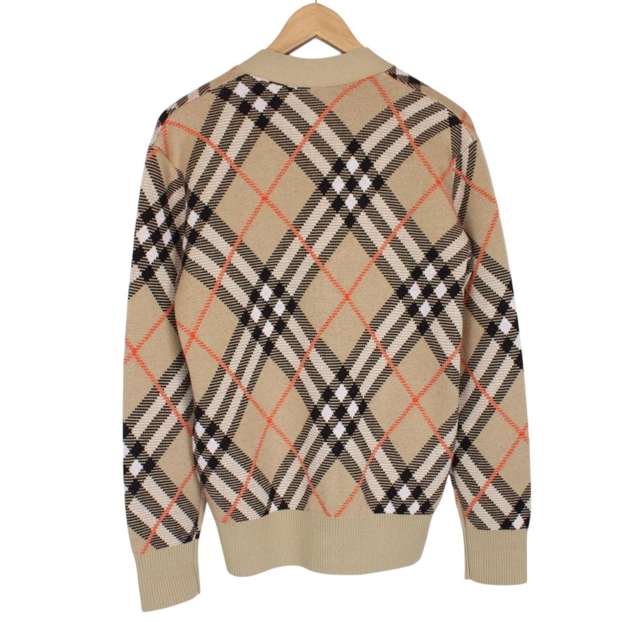 Burberry Tan Brown Mohair Wool Knit Nova Check Cardigan Jumper