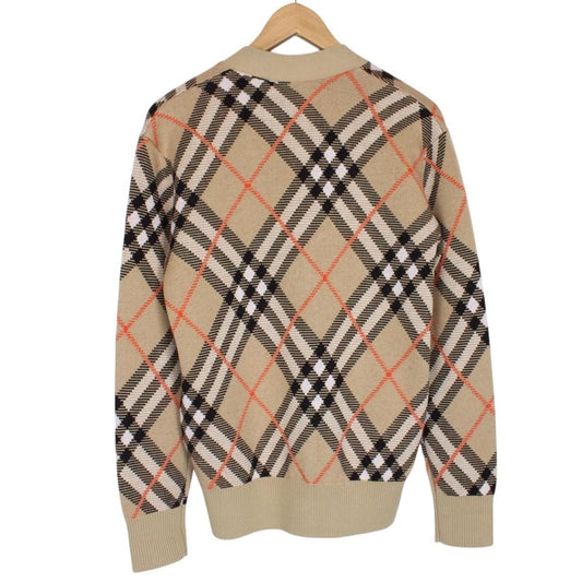 Burberry Tan Brown Mohair Wool Knit Nova Check Cardigan Jumper