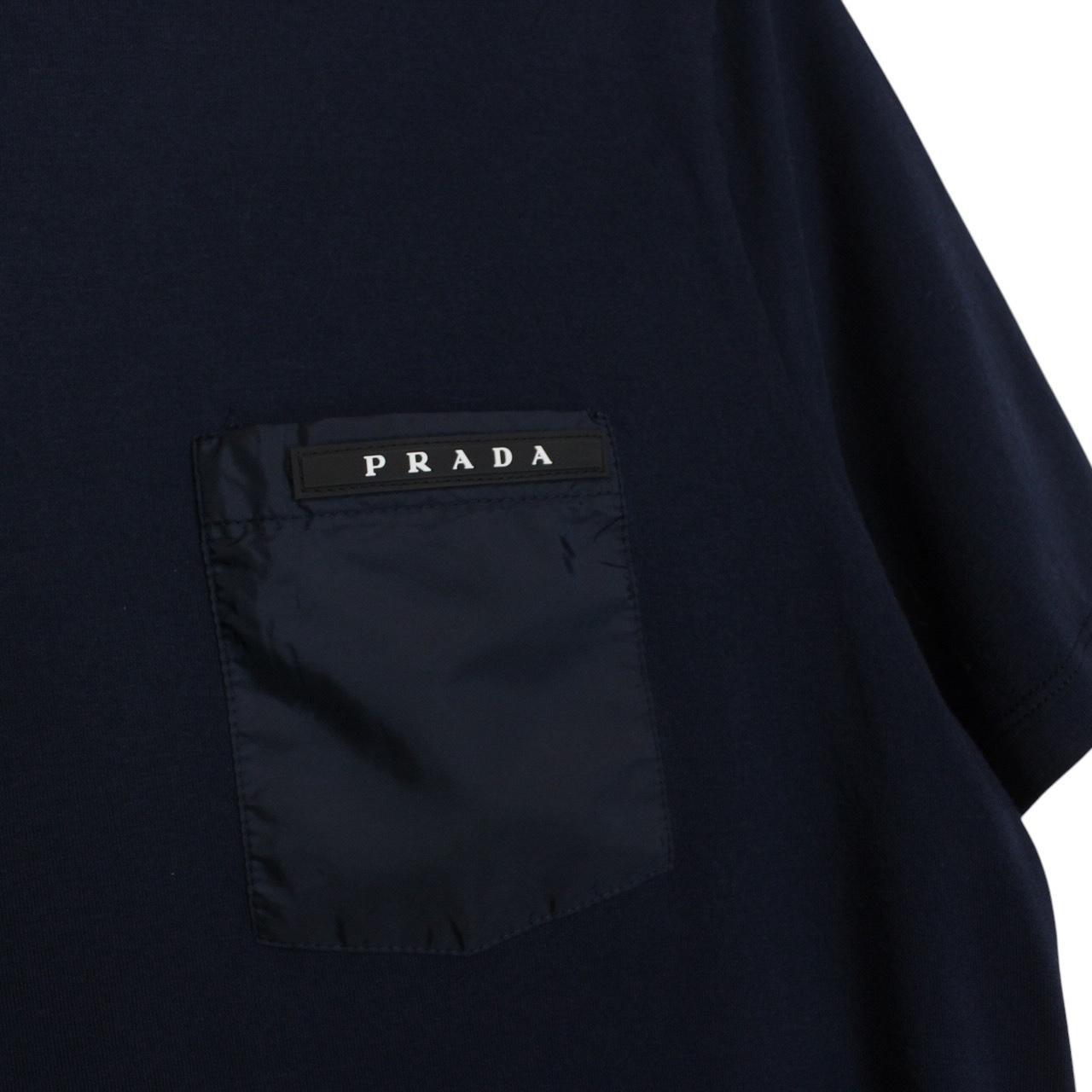 Prada Navy Blue Nylon Pocket Cotton Short Sleeve T-Shirt