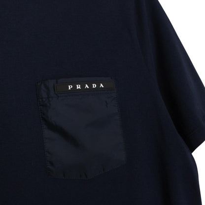 Prada Navy Blue Nylon Pocket Cotton Short Sleeve T-Shirt