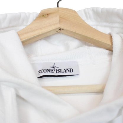 Stone Island black hoodie jumper with logo patch and cotton material, size large.