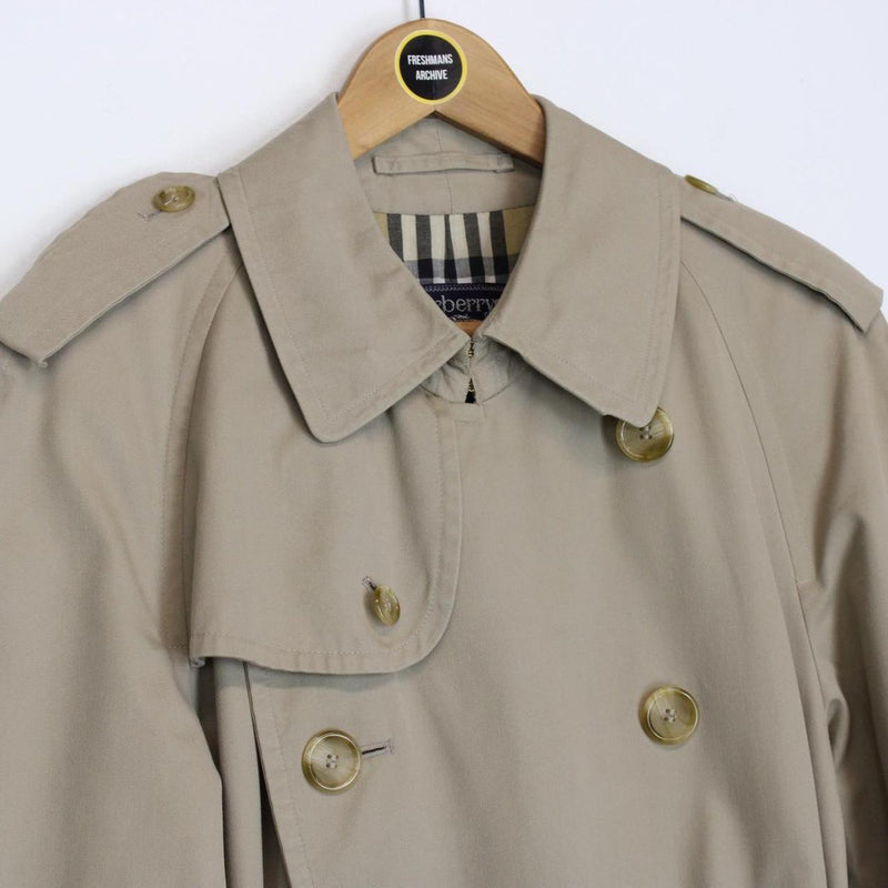 Vintage 90s Burberry Tan Brown Nova Check Double Breasted Belted Trench Coat