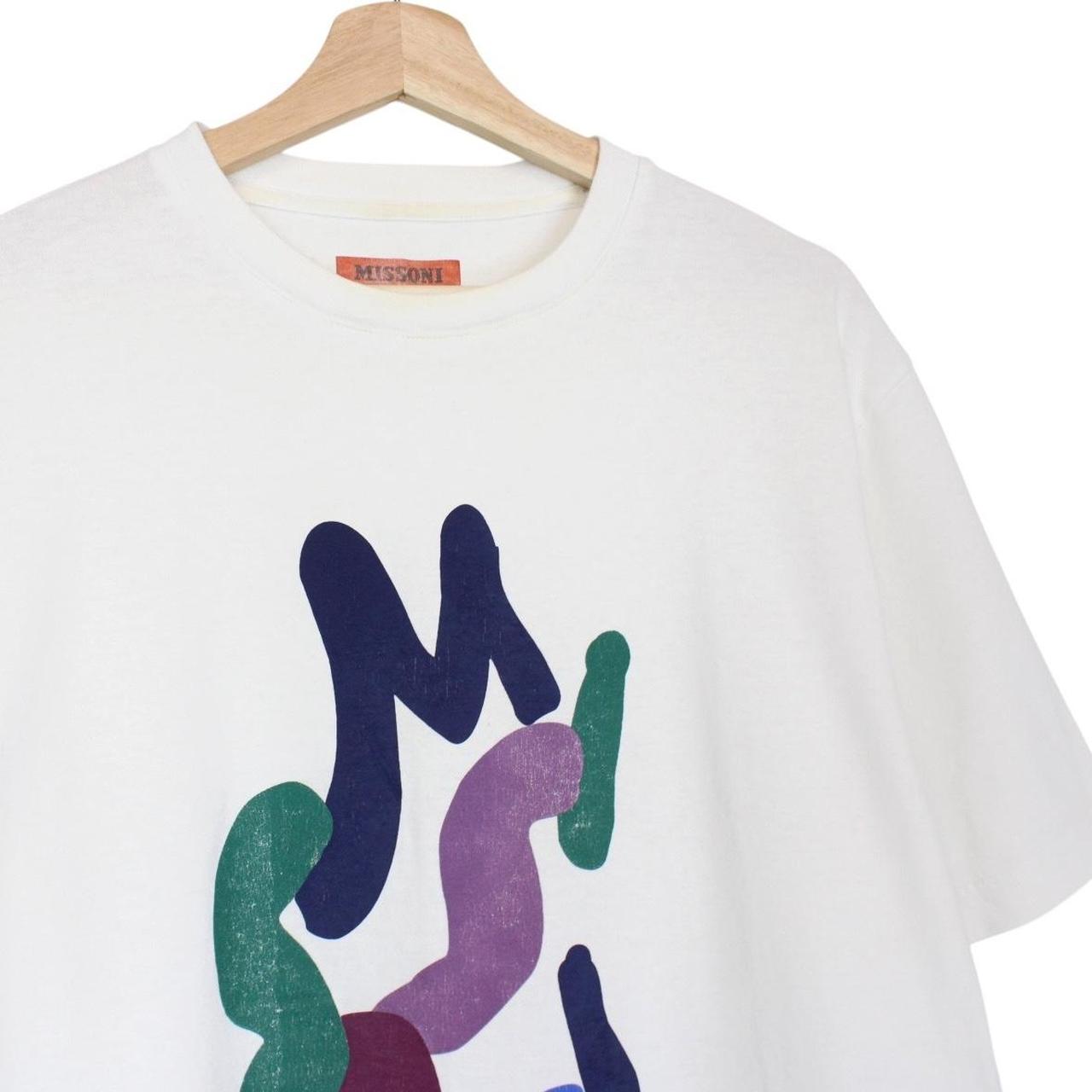 Missoni white cotton t-shirt with abstract logo print and pocket detail.