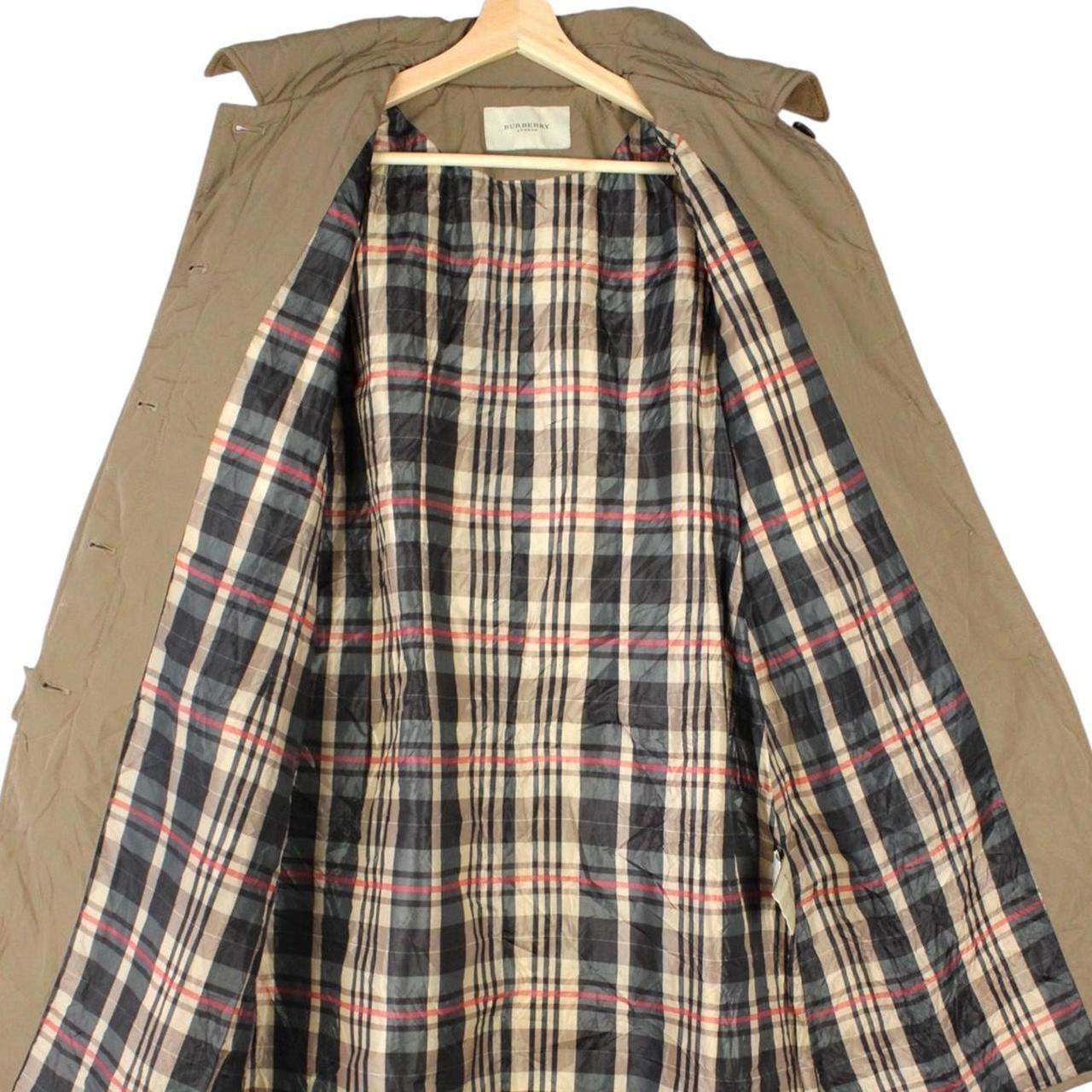 Burberry tan brown belted coat with diamond quilted pattern and logo detailing.