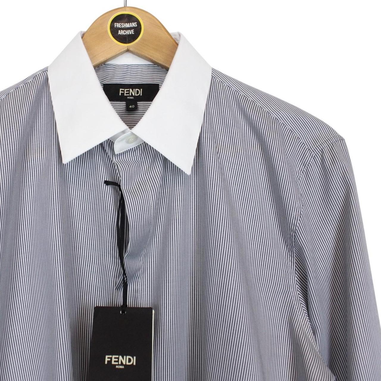 Fendi Navy Blue and White Striped Long Sleeve Cotton Formal Shirt
