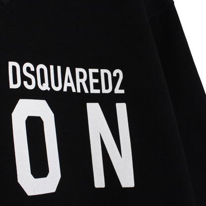 Dsquared2 black hoodie with white logo print and minor wear details.