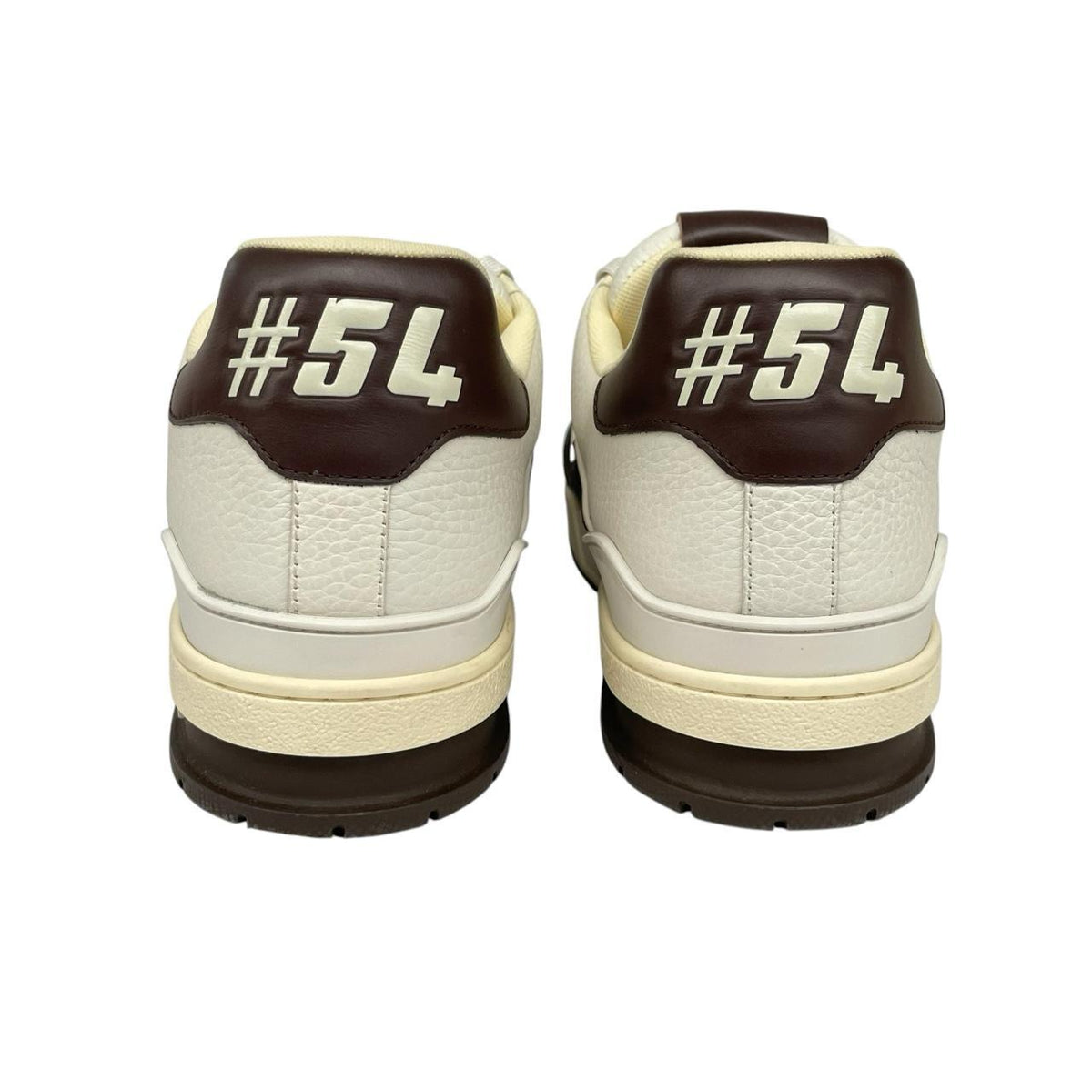 Louis Vuitton trainers white and moka brown Damier Ebene leather with logo detail.