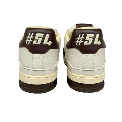 Louis Vuitton trainers white and moka brown Damier Ebene leather with logo detail.