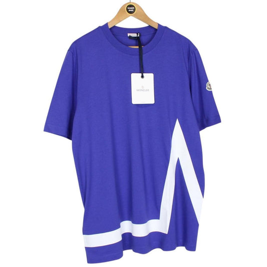 Moncler Blue and White Back Logo Print Short Sleeve Cotton T-Shirt