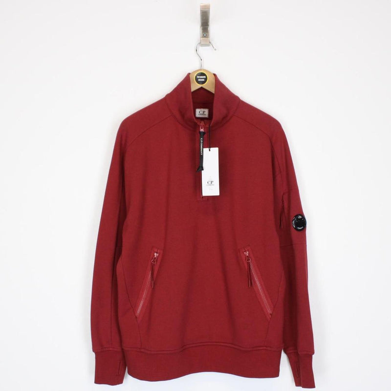 CP Company Ketchup Red 1/4 Zip Lens Cotton Sweatshirt Jumper