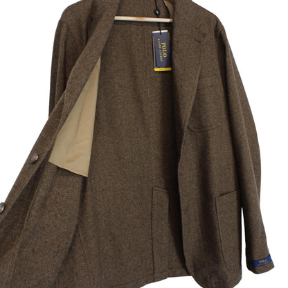 Polo Ralph Lauren brown herringbone wool blend sportcoat blazer with tags and logo.