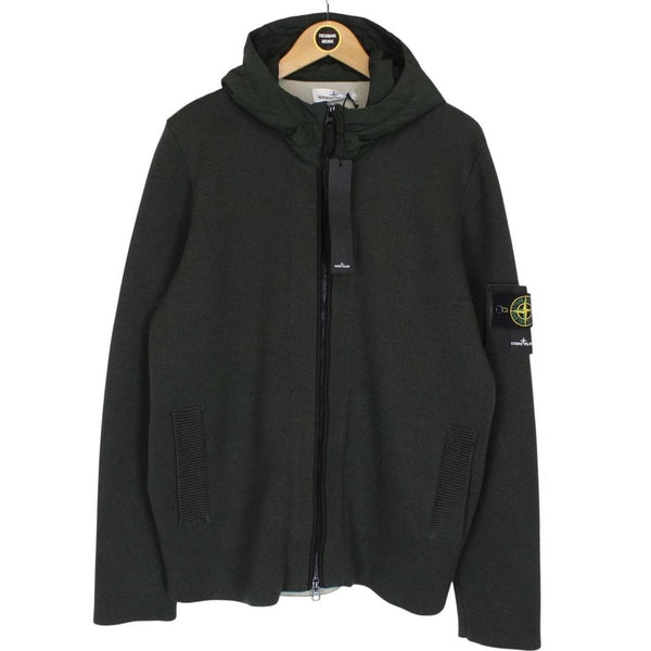 Stone Island AW 2012 Green Full Zip Wool Knit Nylon Hoodie Jumper