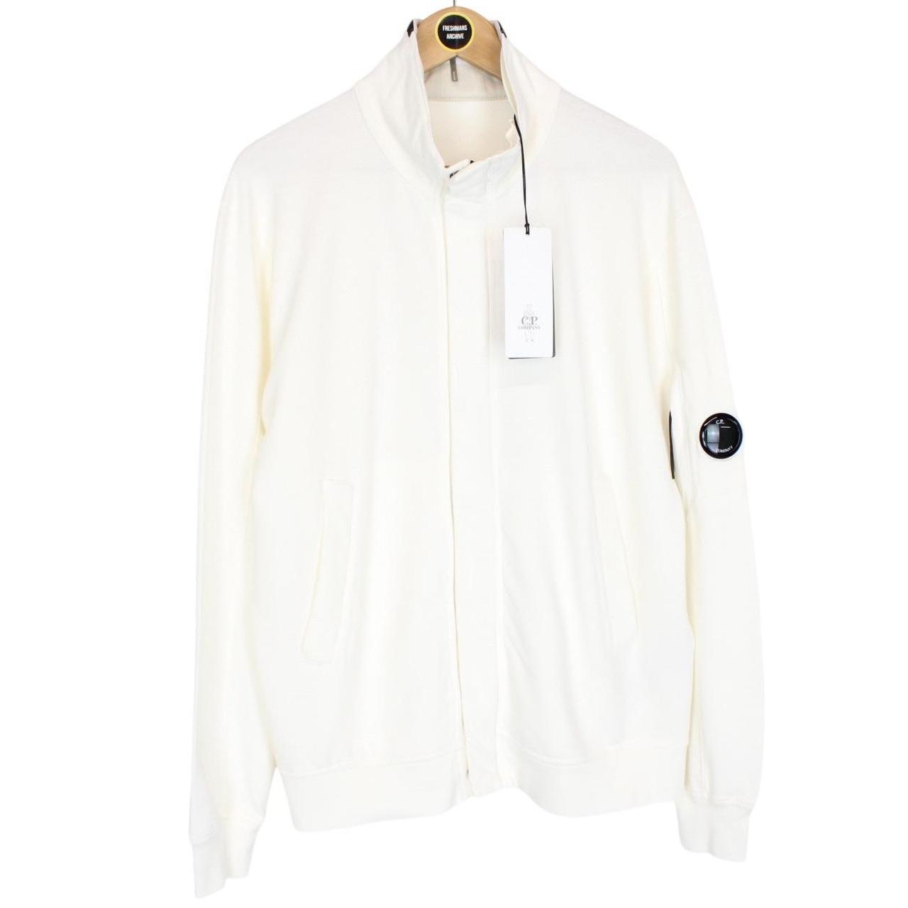 CP Company Cream Full Zip Cotton Lens Sweatshirt