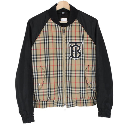Burberry Tan and Black Nova Check Full Zip Harlington Bomber Jacket
