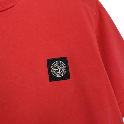 Stone Island red short sleeve cotton t-shirt with compass logo on chest.