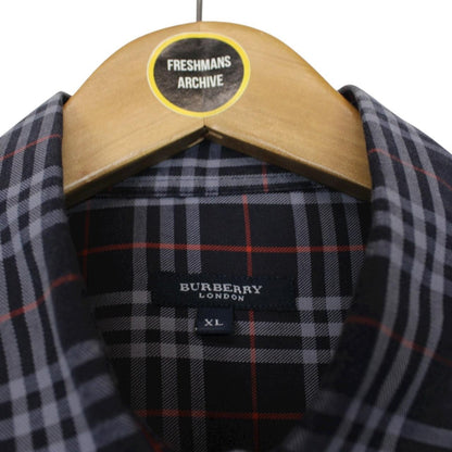 Vintage Burberry London Navy Blue Nova Check Short Sleeve Cotton Shirt