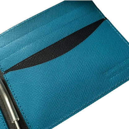 Paul Smith black and blue bifold wallet Saffiano leather with logo detail.