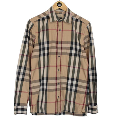 Burberry Tan Brown Nova Check Long Sleeve Cotton Shirt